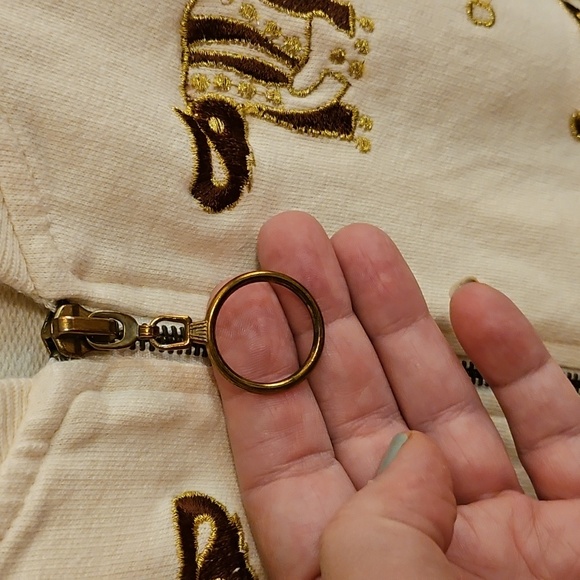 **Clearance** Vintage EVR Cream Beige Zip-up Sweatshirt With Animal Appliques - Picture 7 of 10